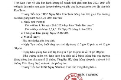 Thông báo thời gian Tựu trường và Khai giảng năm học 2023-2024